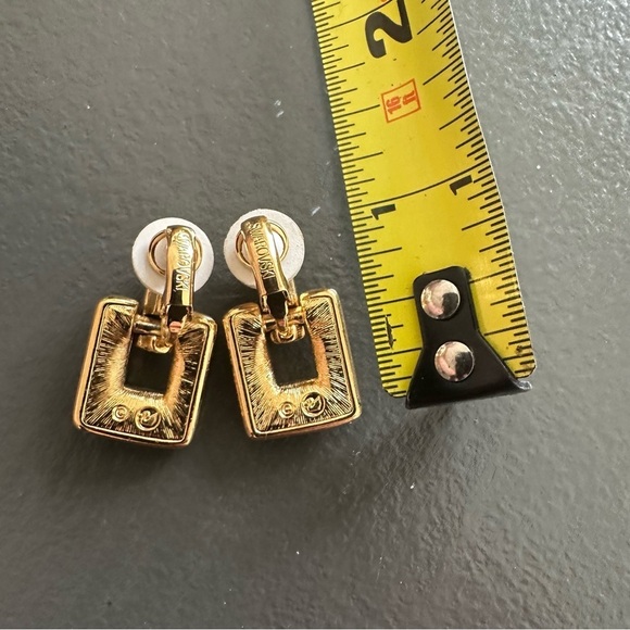 Swarovski Swan Couture Pave Crystal Gold Art Deco Drop Dangle Clip On Earrings - Picture 13 of 16